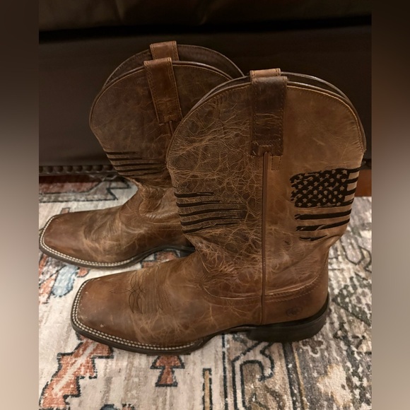 Ariat Men's Distressed Brown Patriotic USA 🇺🇸 Flag Cowboy Work Boots size 11 - Picture 4 of 14